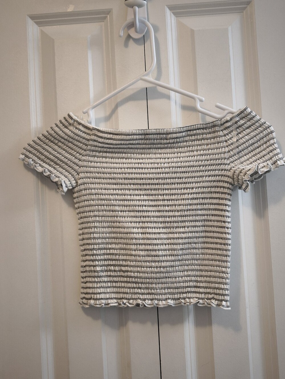 art class White and Black Striped Off-Shoulder Smocked Shirt